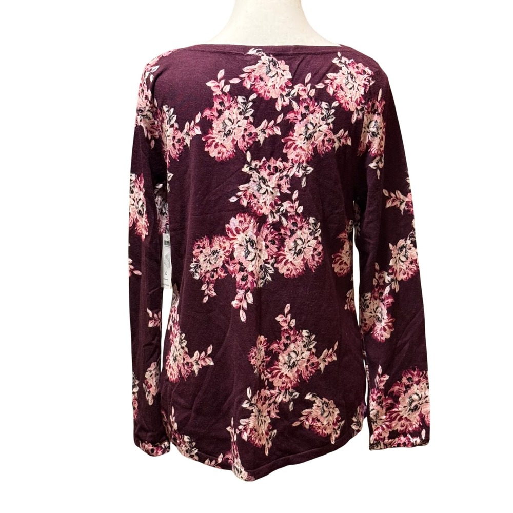 Chico's Floral Pullover Sweater Long Sleeve Basic Sweet Shiraz Size 0/US Small‎